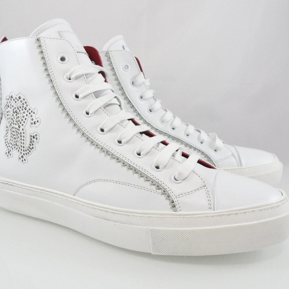 🎁FATHERS DAY NEW $579 ROBERTO CAVALLI HI-TOP EMBELLISHED RC LOGO SNEAKERS 45 - Picture 5 of 12